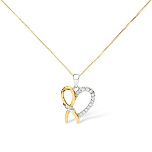 Haus of Brilliance 10K Yellow Gold Plated Silver 1/5 Cttw Diamond Ribbon Heart Pendant Necklace - 1 of 4