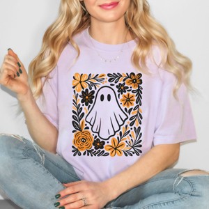 Ghost Floral Orange - Womens Garment Dyed Tee - 1 of 3