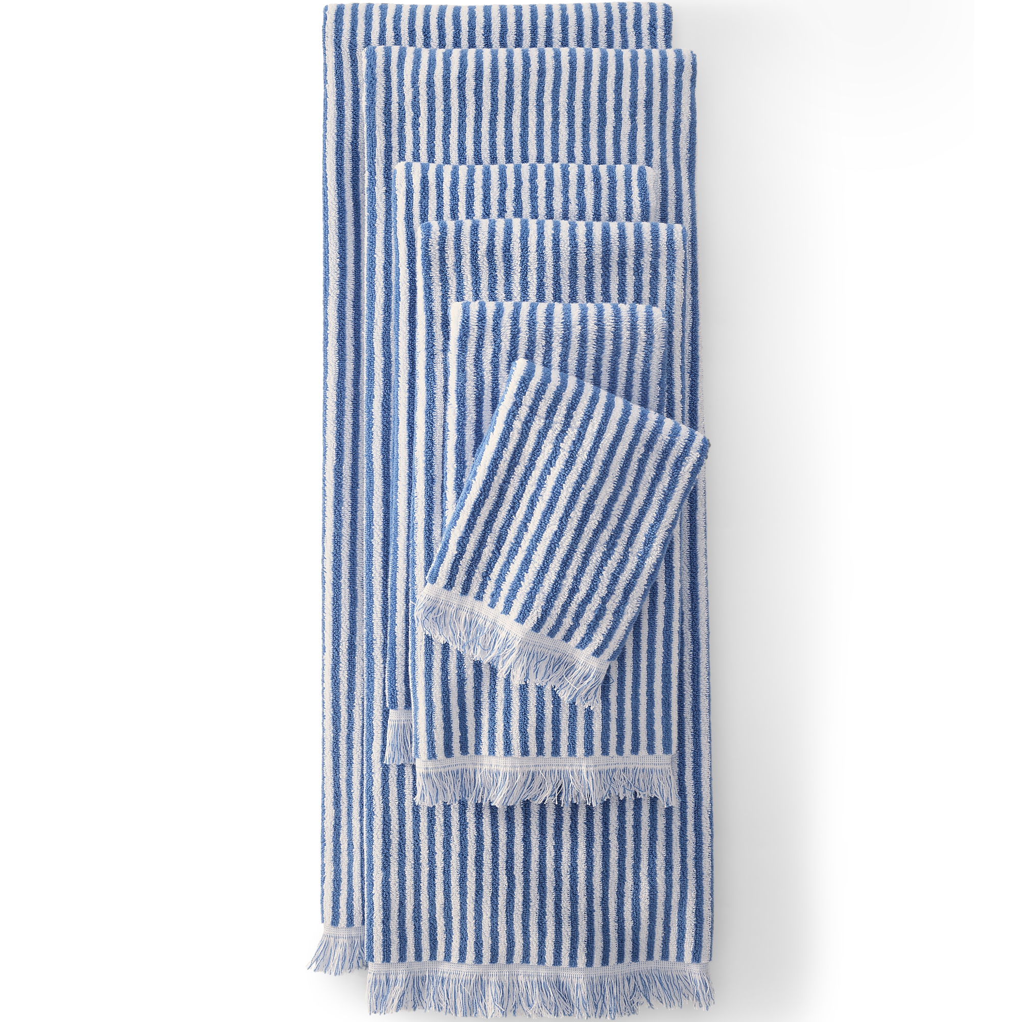 Lands' End Cotton Yarn-dyed Stripe 6-Piece Bath Towel Set - Assorted Bath Towel Set - Muted Cobalt Blue Stripe