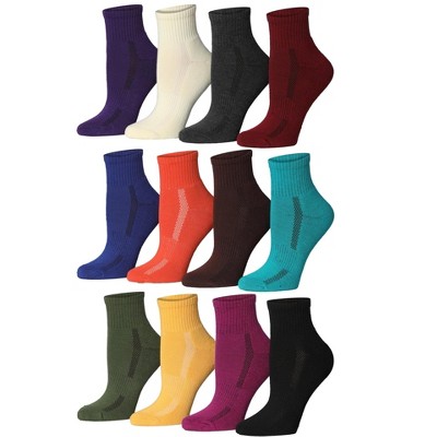 Tipi Toe Women's 12-Pairs Running & Athletic Sports Performance Kaleidoscope Canvas Singular Side Accent Patterned Quarter Socks