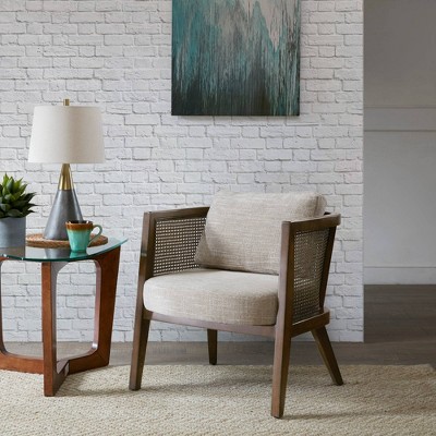 Sonia Accent Chair Camel Light Brown: Upholstered Polyester & Viscose, Rubberwood Frame, No Assembly Required