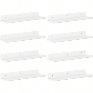 Floating Shelves Wall 8 Pack White Acrylic Shelf 15 Inch Room Decor Bookcase Vinyl Record Display Photo Picture in Bedroom - 1 of 4