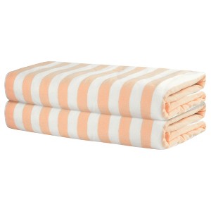 Unique Bargains Cotton Stripe Print Lightweight Highly Absorbent Bath Towel for Gym SPA Yoga 2 Packs - 1 of 4
