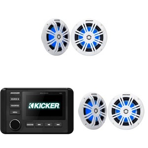 Kicker 46KMC4 Marine Gauge-Style Source & (2 Pair ) 51KM604WL 6.5" White Marine LED Speakers bundle - 1 of 4