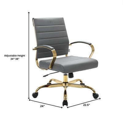 ErgoSwivel Mid-Century Gray Leather Office Chair with Gold Metal Frame