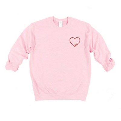 Simply Sage Market Women's Graphic Sweatshirt Embroidered Love Cursive Heart