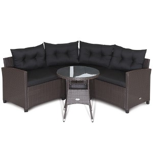 Tangkula 4PCS Wicker Patio Sofa Set Rattan Outdoor Furniture Set w/ Black Cushions - 1 of 4