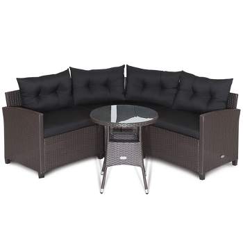 Tangkula 4PCS Wicker Patio Sofa Set Rattan Outdoor Furniture Set w/ Black Cushions