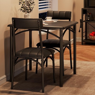 Industrial Dining Table Set for 3, Square Wood Tabletop kitchen Table with 2 Upholstered Chairs, Retro Dinner Dinette Table Set for Living Room