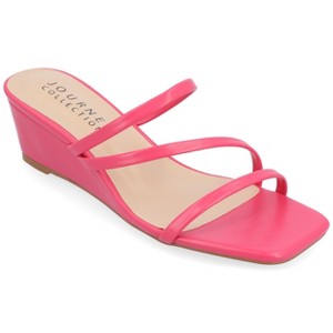 Journee Collection Womens Takarah Crossover Strap Slip On Wedge Sandals - 1 of 4