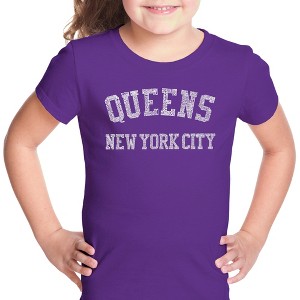 LA Pop Art Girl's Word Art T-shirt - POPULAR NEIGHBORHOODS IN QUEENS, NY - 1 of 4