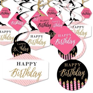 Big Dot of Happiness Chic Happy Birthday - Pink, Black and Gold - Birthday Party Hanging Decor - Party Decoration Swirls - Set of 40 - 1 of 4