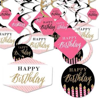 Big Dot of Happiness Chic Happy Birthday - Pink, Black and Gold - Birthday Party Hanging Decor - Party Decoration Swirls - Set of 40