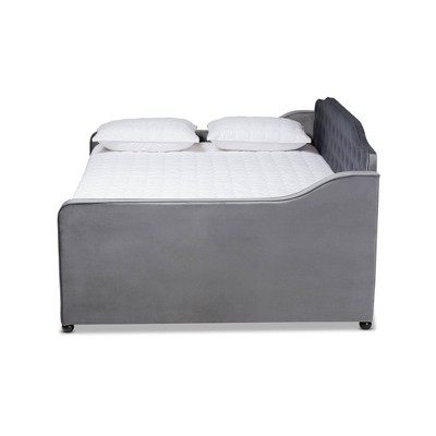 Gray Velvet Upholstered Button Tufted Full Daybed