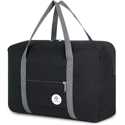 Hachikiko Foldable 25L Travel Duffel Tote, Waterproof Carry On Luggage for Frontier Airlines, Overnight Gym Bag,Black