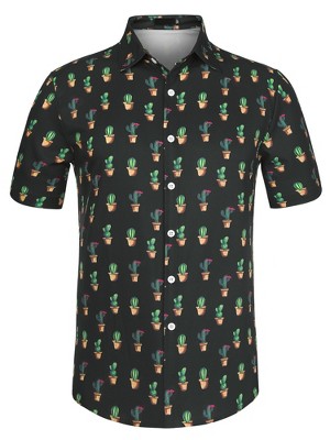 Lars Amadeus Men's Hawaiian Summer Printed Short Sleeves Casual Button Down Beach Shirt