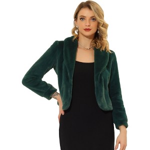 INSPIRE CHIC Women's Cropped Lapel Long Sleeve Fluffy Faux Fur Jackets - 1 of 4