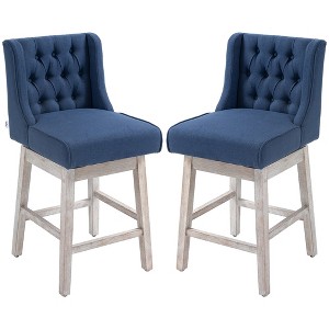 Aghana Digitals 2-Pack 27" Counter Height Swivel Bar Stools, Blue Linen Upholstered with Button - 1 of 4