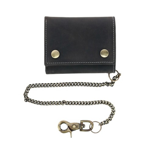 RFID Blocking Men's Tri-fold Vintage Leather Biker Chain Wallet