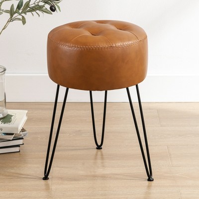 Arceso Vanity Stool, 19" Tufted Faux Leather Makeup Chair with Metal Legs, Foot Ottoman for Bedroom or Living Room