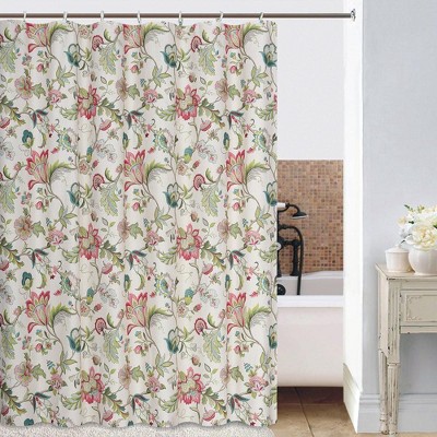 Classic Floral Design Buttonhole Top Polyester Shower Curtain 70" x 72"