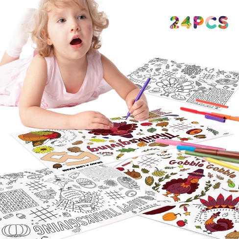 24 Pcs Thanksgiving Coloring Tablecloth : Target