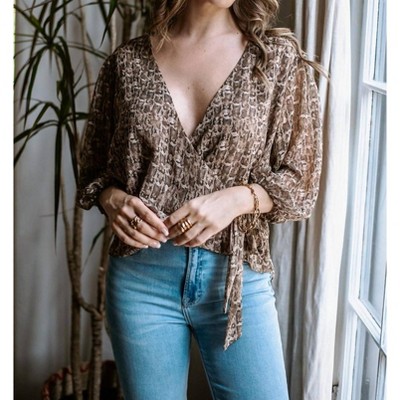 Women's Danica Snakeskin Puff Sleeve Chiffon Wrap Blouse - Veronica M