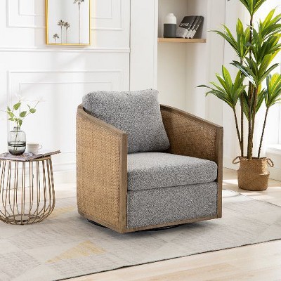 CAVINAS 360 Degree Swivel Chair, Swivel Barrel Chair, Rattan Accent Chair, Single Sofa Chair for Living Room, Leisure Arm Chair