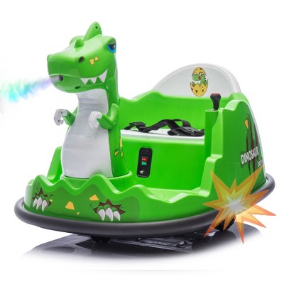Lomsoe 12V Kids Ride On Bumper Car W/Parents Control,Dinosaur Shape & Element Design,2WD,Spray With Light,360 Degree Rotation