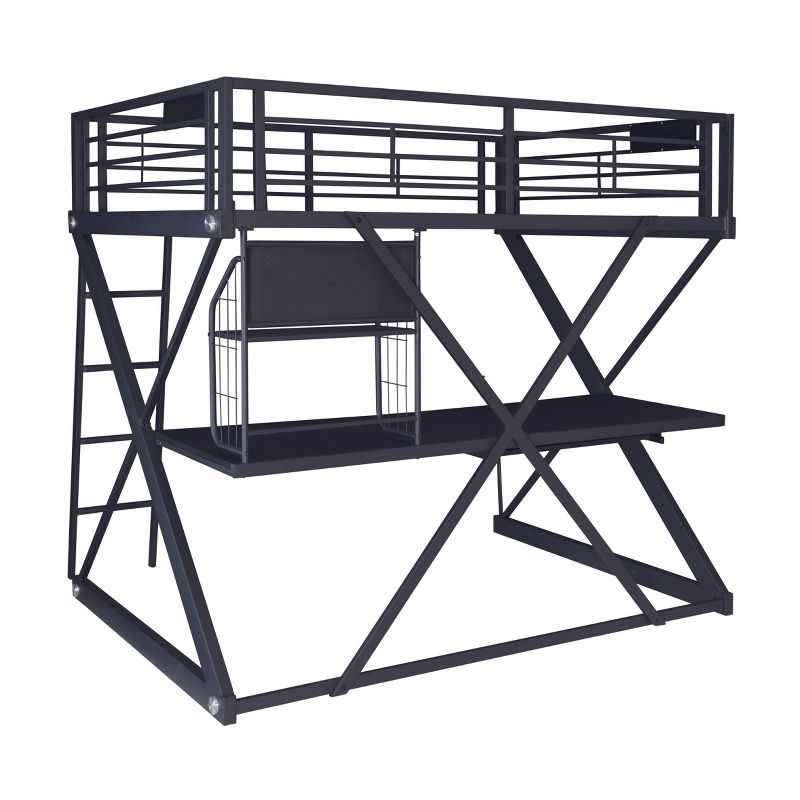 Zayne Modern Industrial Black Metal Kids&#39; Full Sized Loft Bed with Built in Study Desk - Powell, 6 of 10