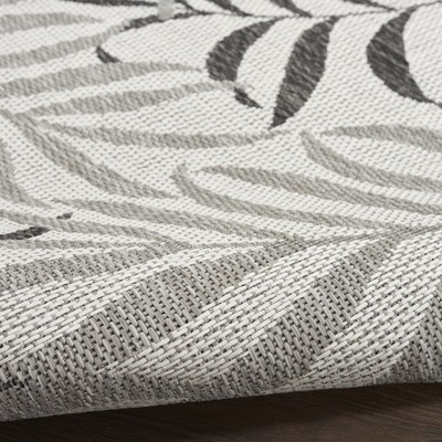 Gray Tropical Leaf Pattern 5' x 7' Synthetic Outdoor Rug