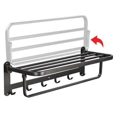 Dark Gray Steel Wall Mounted Towel Rack with Hooks