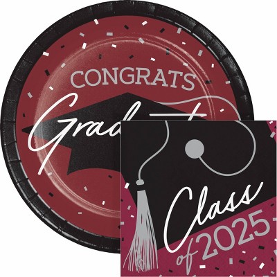 Creative Converting 2025 Graduate School Burgundy Paper Plate and Napkin Kit 36ct