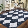 10'x13'Washable Runner Rug Distressed Trellis Checkered Area Carpet Non Slip Low Pile Soft Neutral Modern Rug for Entryway Bedroom,Blue - 2 of 4