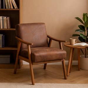Homy Casa Mid-Century Faux Leather Accent Chair with Wood Frame – Modern Lounge Seating - 1 of 4