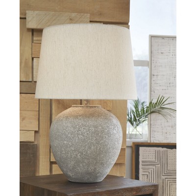 Distressed Gray Paper Composite Table Lamp with Drum Shade