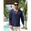 Clearlove Mens Linen Henley Shirts Lace Up Long Sleeve V Neck Casual Lightweight Cotton Hippie Shirts - 4 of 4
