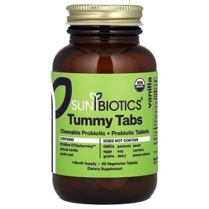 Sunbiotics Tummy Tabs, Chewable Probiotic + Prebiotic, Vanilla, 30 Vegetarian Tablets - 1 of 2