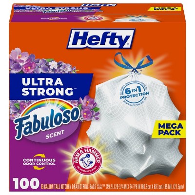 Hefty Ultra Strong Tall Kitchen Drawstring Fabuloso Trash Bags - 13 Gallon - 100ct