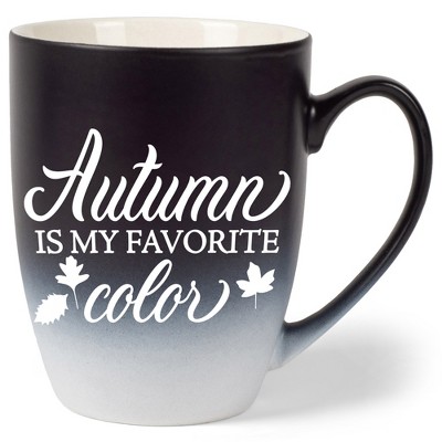 Elanze Designs Autumn Is My Favorite Color Two Toned Ombre Matte Black and White 12 ounce Ceramic Stoneware Coffee Cup Mug