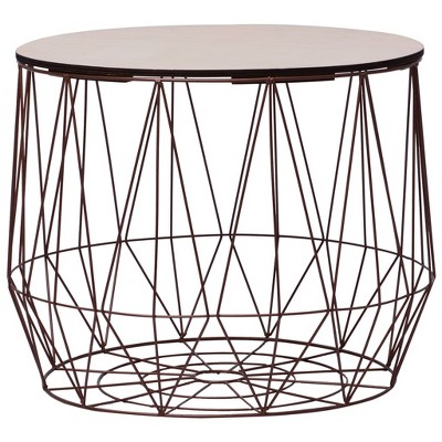 Copper Basket-Design 2-Piece Coffee & Side Table Set with Removable Plywood Top