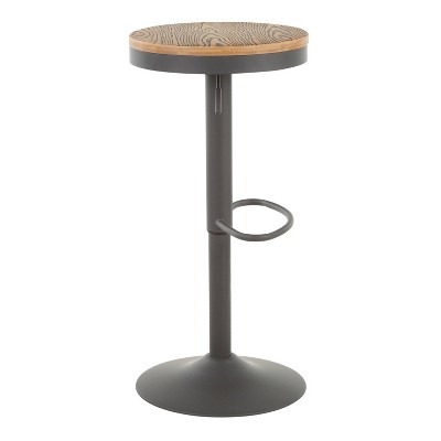 Dakota Adjustable Industrial Swivel Barstool in Grey Metal and Bamboo