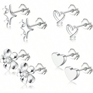 Hypoallergenic Sterling Silver Stud Earrings - Dainty Flower, Star & Heart Designs for Sensitive Ears - 1 of 4