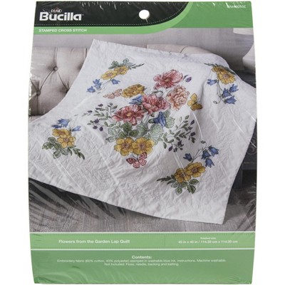 Bucilla Stamped Cross Stitch Lap Quilt Kit 45"X45"-Flowers From The Garden