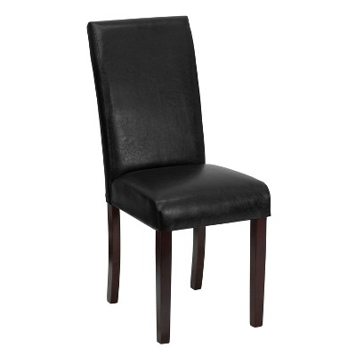 Merrick Lane Black Faux Leather Panel Back Parson's Chair For Kitchen ...