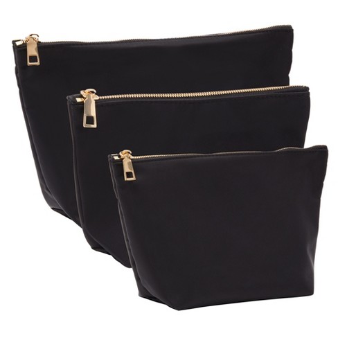 Glamlily 3 Pack Black Nylon Zipper Pouch Bags For Women, Cosmetic