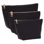 Glamlily 3 Pack Black Nylon Zipper Pouch Bags for Women, Cosmetic Makeup Organizer Bag for Travel, Toiletries, 3 Sizes