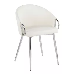 Claire Contemporary and Glam Dining Chair Metal/Faux Leather Silver/White - LumiSource