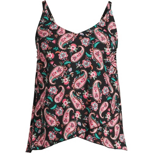 Lands' End Women's Long Torso Chlorine Resistant Tulip Hem Tankini Swimsuit  Top - Medium - Black Multi Paisley Floral : Target