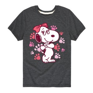 Boys' - Peanuts - Belle Multi Color Paw Prints Short Sleeve Graphic T-Shirt - 1 of 4